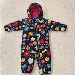 Hanna Andersson Floral Pattern Girl’s Puffer Snow Suit Bunting with Hood 18-24 M